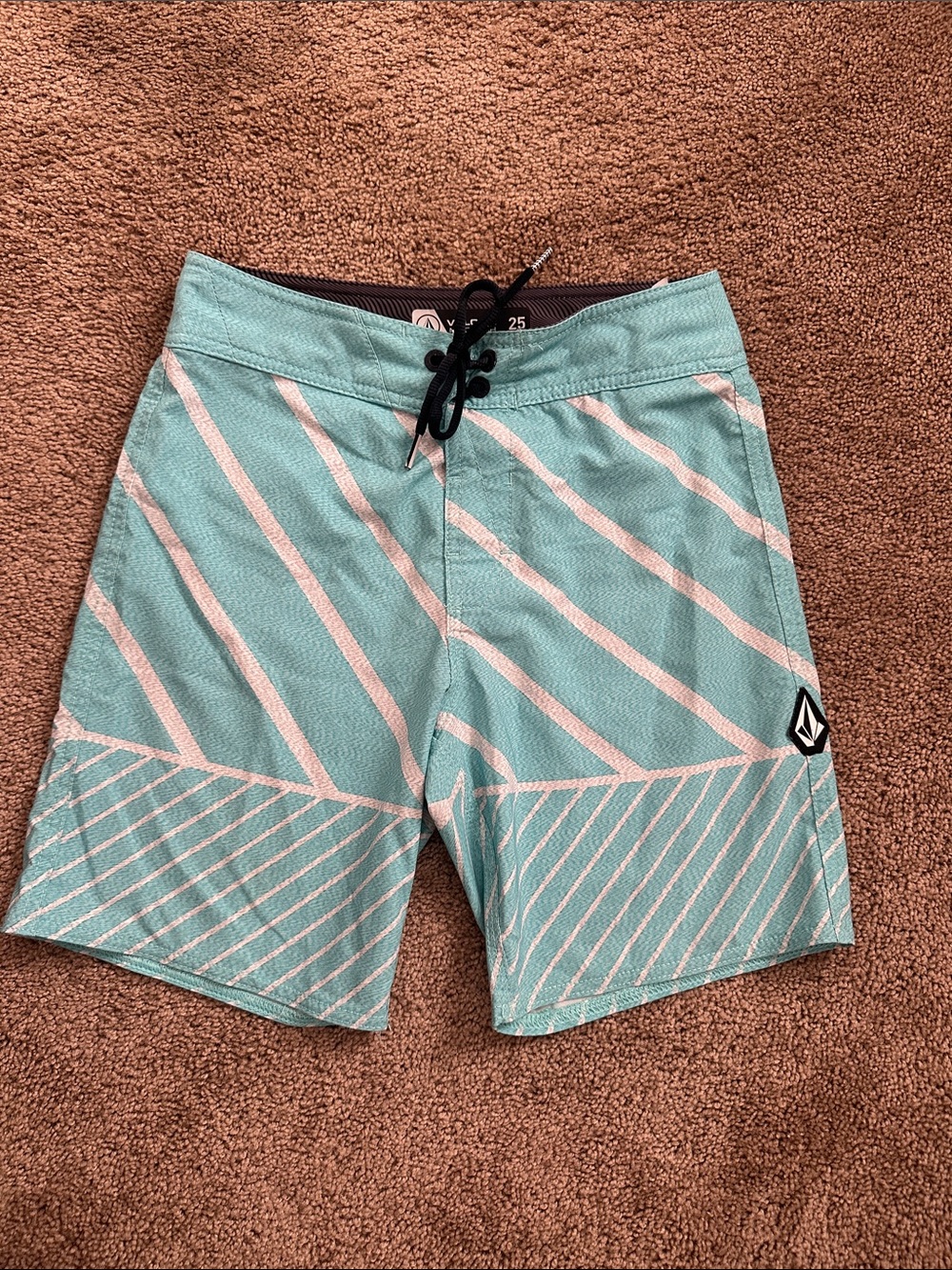 Boys Volcom Mint Green Diagonal Stripe Boardshorts